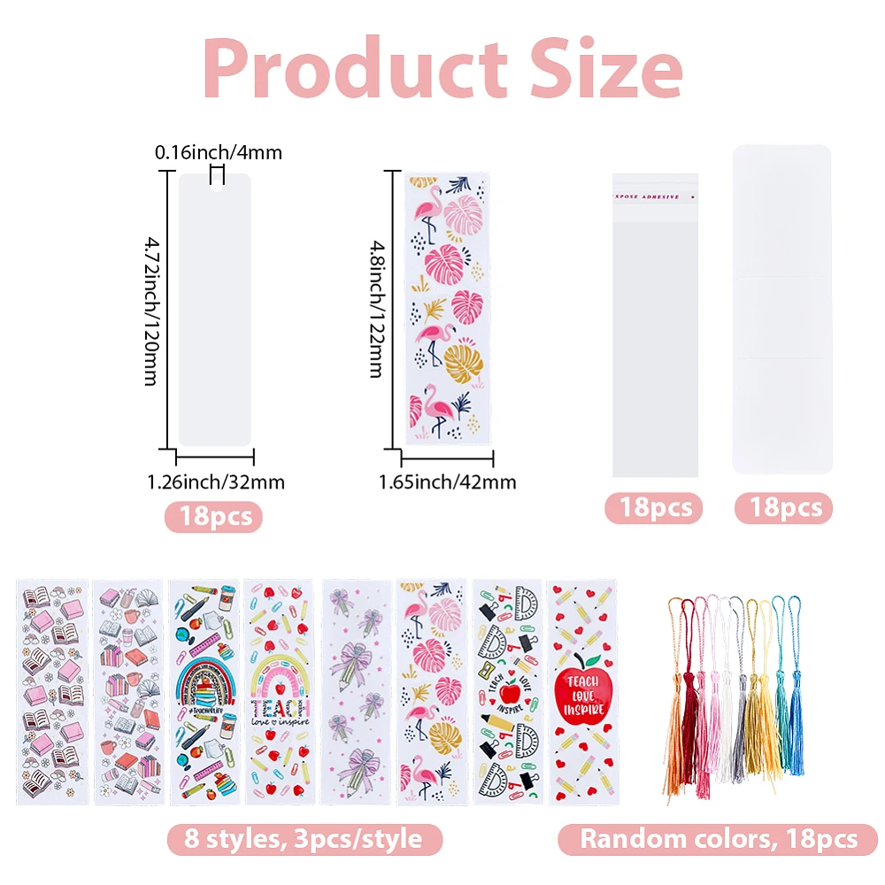 80Pcs Acrylic Bookmark Blanks Set DIY Bookmark Making Kit with Decorative Tassels UV DTF Transfers Stickers Bookish Stickers