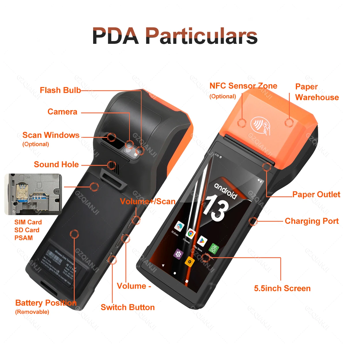 4G Android 13 PDA with NFC Thermal Bill Receipt Printer All in one Handheld Terminal POS Machine 2D Barcode Scanner for Loyverse