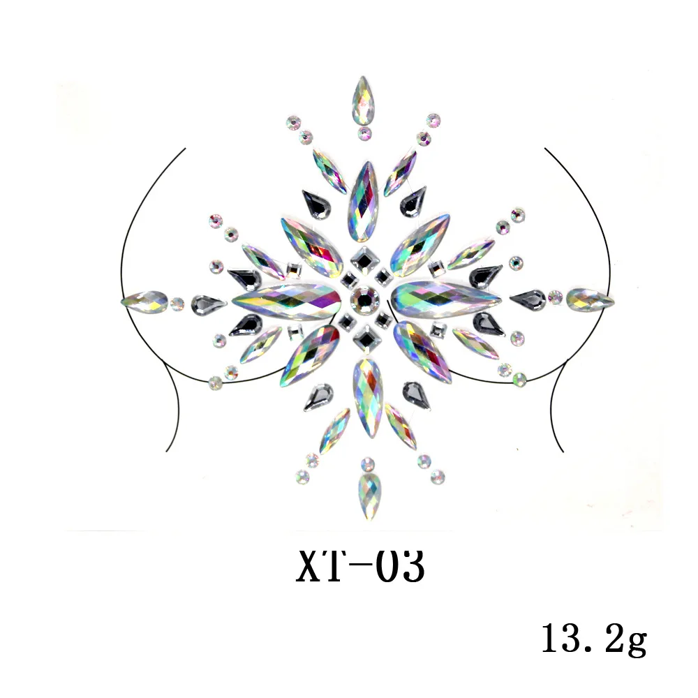 Temporäre Tattoos für Damen, gefälschte Tattoo-Aufkleber, Brustjuwelen, Kristall, Diamant, Acryl, Strass, DIY, Gesichtsaufkleber, Gesichtsdekoration – Detail 5