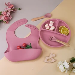 4PCS Baby Soft Silicone Dininer Plate Solid Cute Cartoon Children Dishes Suction Toddle Training Tableware Kids Feeding Bowls