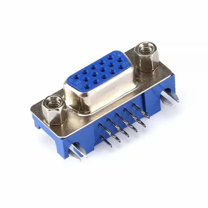 10PCS/LOT DB15 DR15 VGA Adapter Socket 3Rows Blue Parallel Port 15 Pin D Sub 15 Way PCB 90 Degree Female Connector