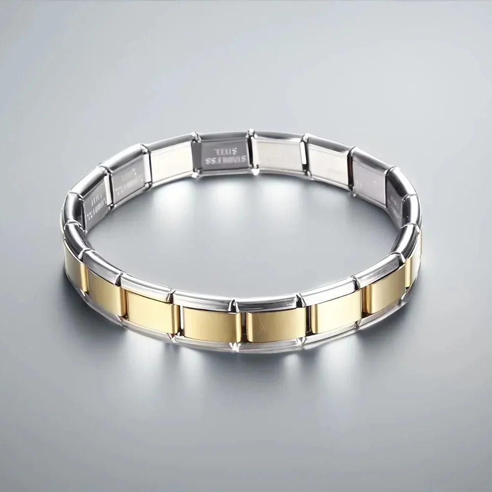 Italian Charm Link for Women Men 9mm Width Silver Gold Color Chain Stainless Steel Bracelet on Hand DIY Making Jewelry Wholesale