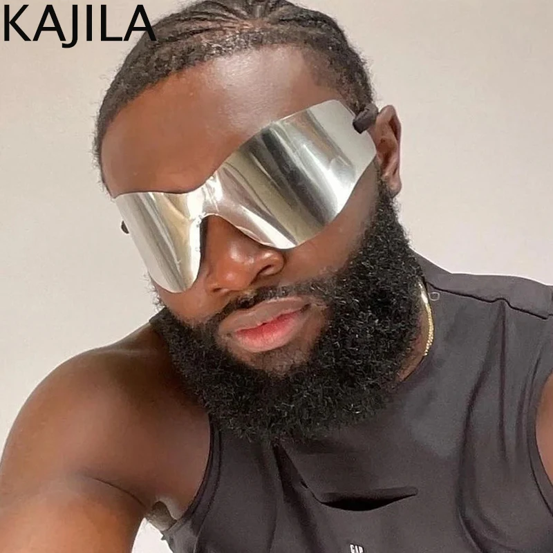 Gafas de sol sin montura para hombre y mujer, lentes de sol deportivas de gran tamaño, estilo Punk, Y2K, de diseñador de marca de lujo, 2024