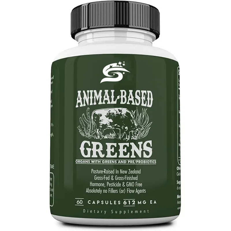 Green Powder Capsules Containing Spirulina,microalgae,grass Fed Beef Organs,and Probiotics, Promoting Intestinal , Non Gmo