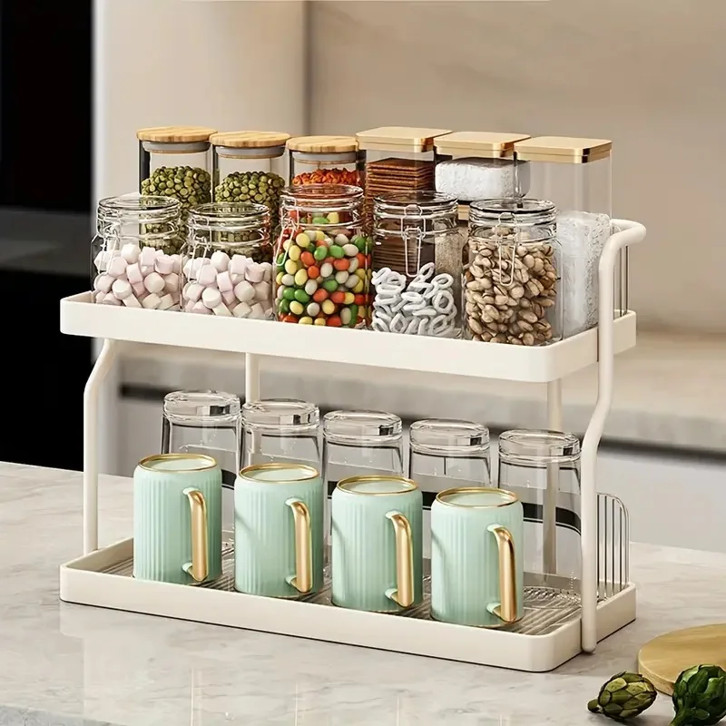 Light Luxury Multi-Layer Storage Rack for Water Tea Cups And Glasses - Desktop Countertop Dining Table Organizer