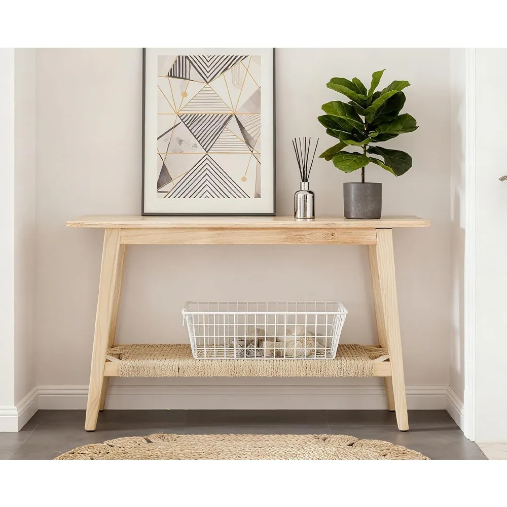

Entryway Table with Storage Farmhouse Narrow Console Table Rattan 46” Sofa Table for Entrance Hallway, Living Room, Oak