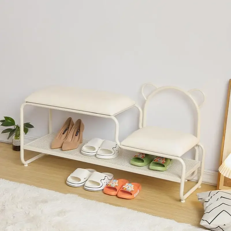 Cream Style Shoe Changing Stool,Home Door Shoe Rack,Lamb Wool Shoe Long Stool For Entering The House