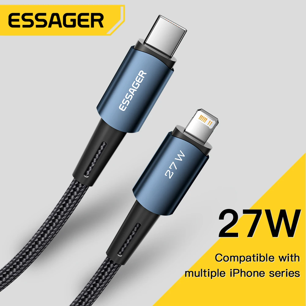 Cabo USB C Essager para iPhone 14 13 12 11 Pro Max XS, Cabo de Carregamento Rápido de 20W Tipo C para Lighting, Cabo de Dados para iPad e Macbook