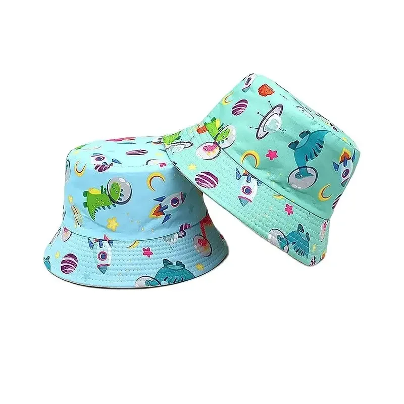 Four Seasons Polyester Cartoon Dinosaur Print Bucket Hat Outdoor Travel Sun Cap For Child Boy and Girl 99