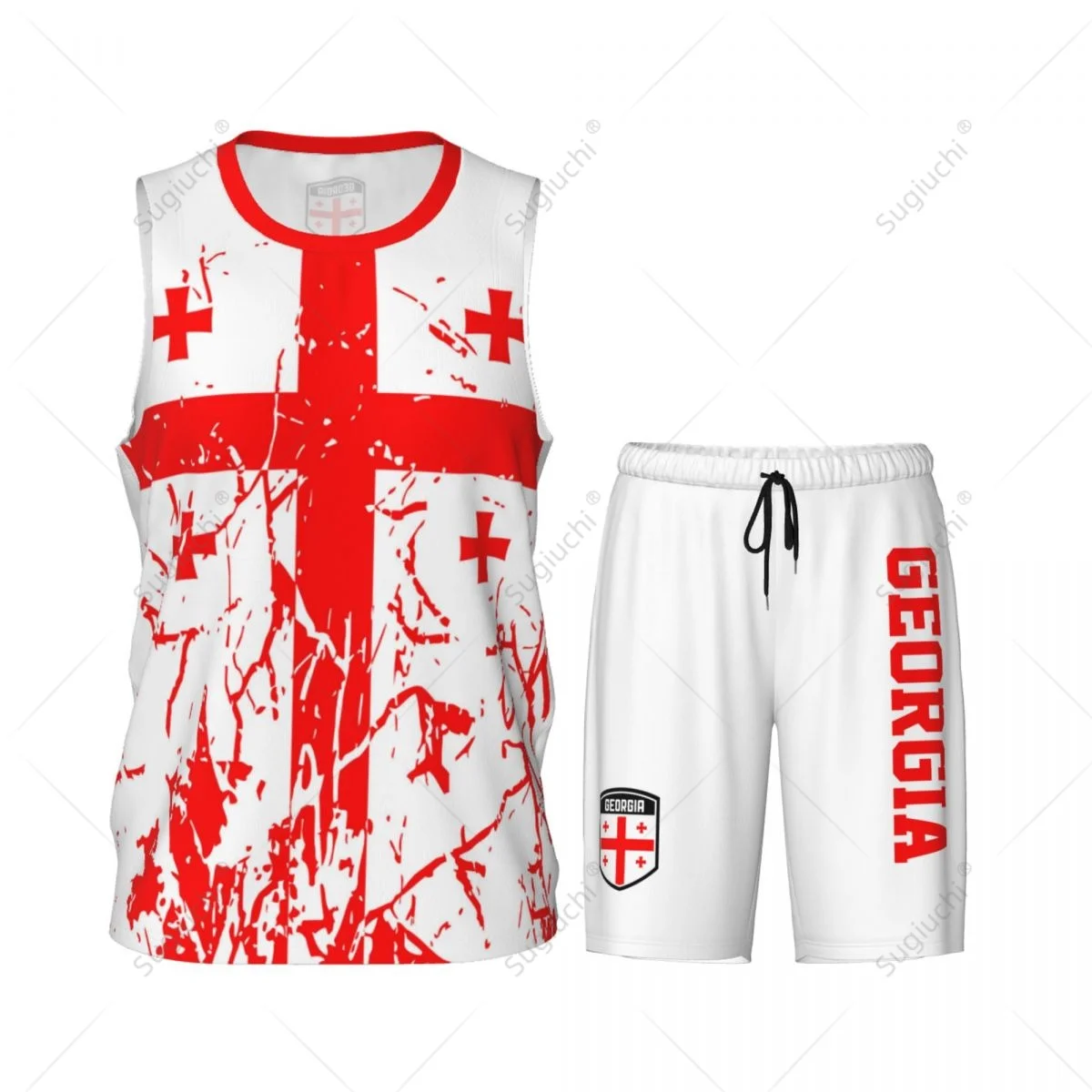 Team-up Georgia Flag Grain Men Basketball Jersey Set Shirt & Pants Sleeveless Custom Name Nunber Exclusive