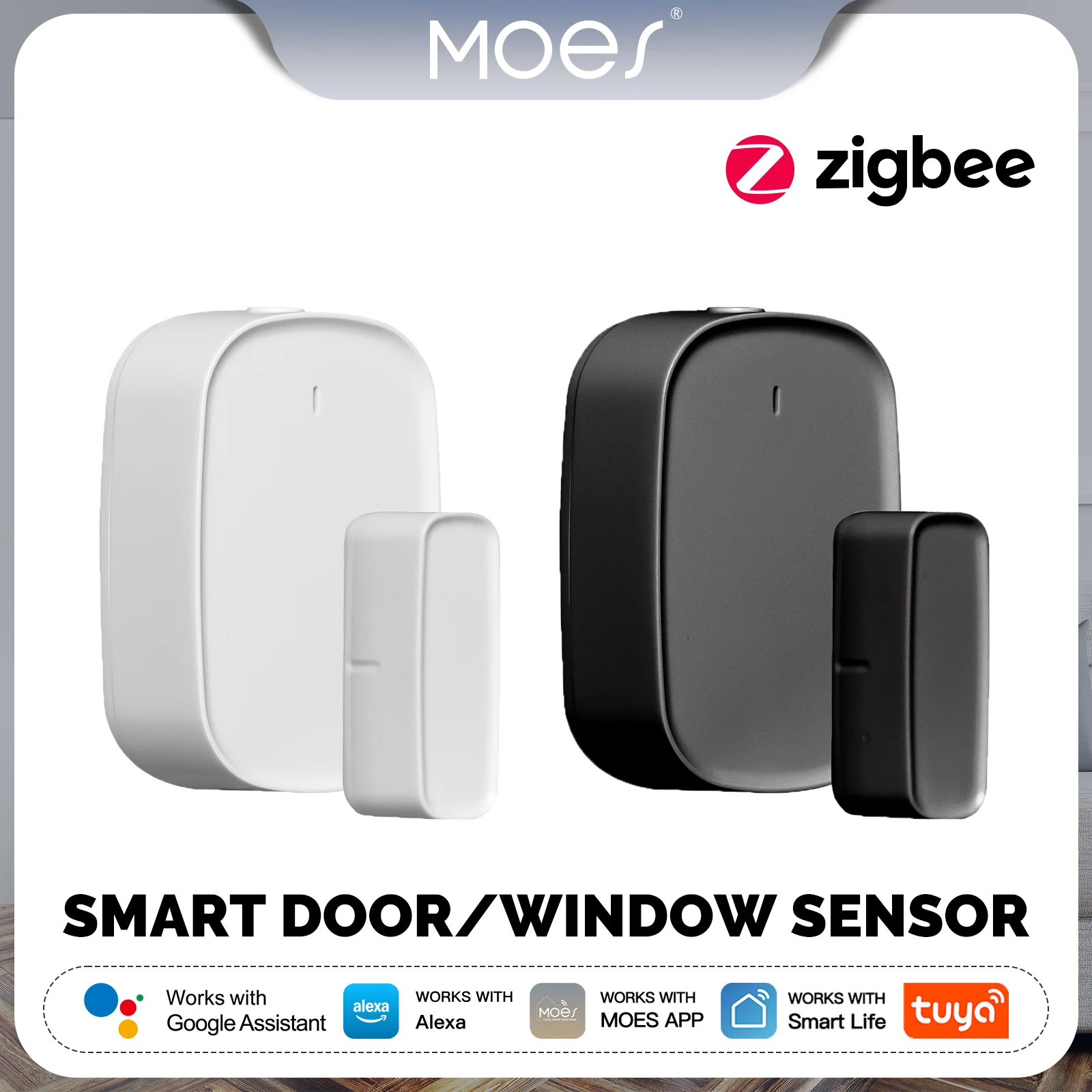 

Умный датчик открытия окна/двери MOES ZigBee с дистанционным управлением через приложение TUYA, система безопасности для умного дома, поддержка Alexa и Google Home