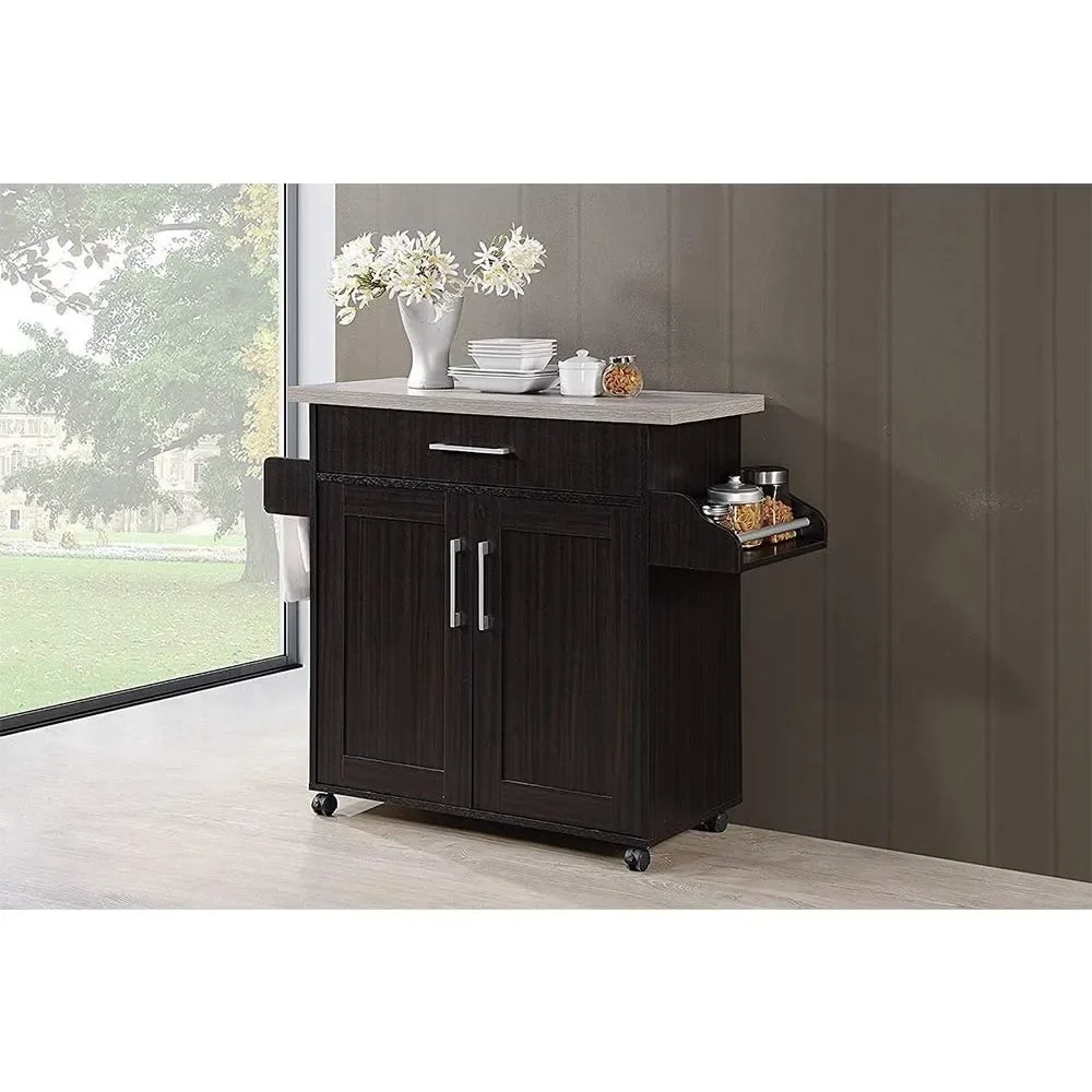 

Kitchen Island with Spice Rack, Towel Rack & Drawer,