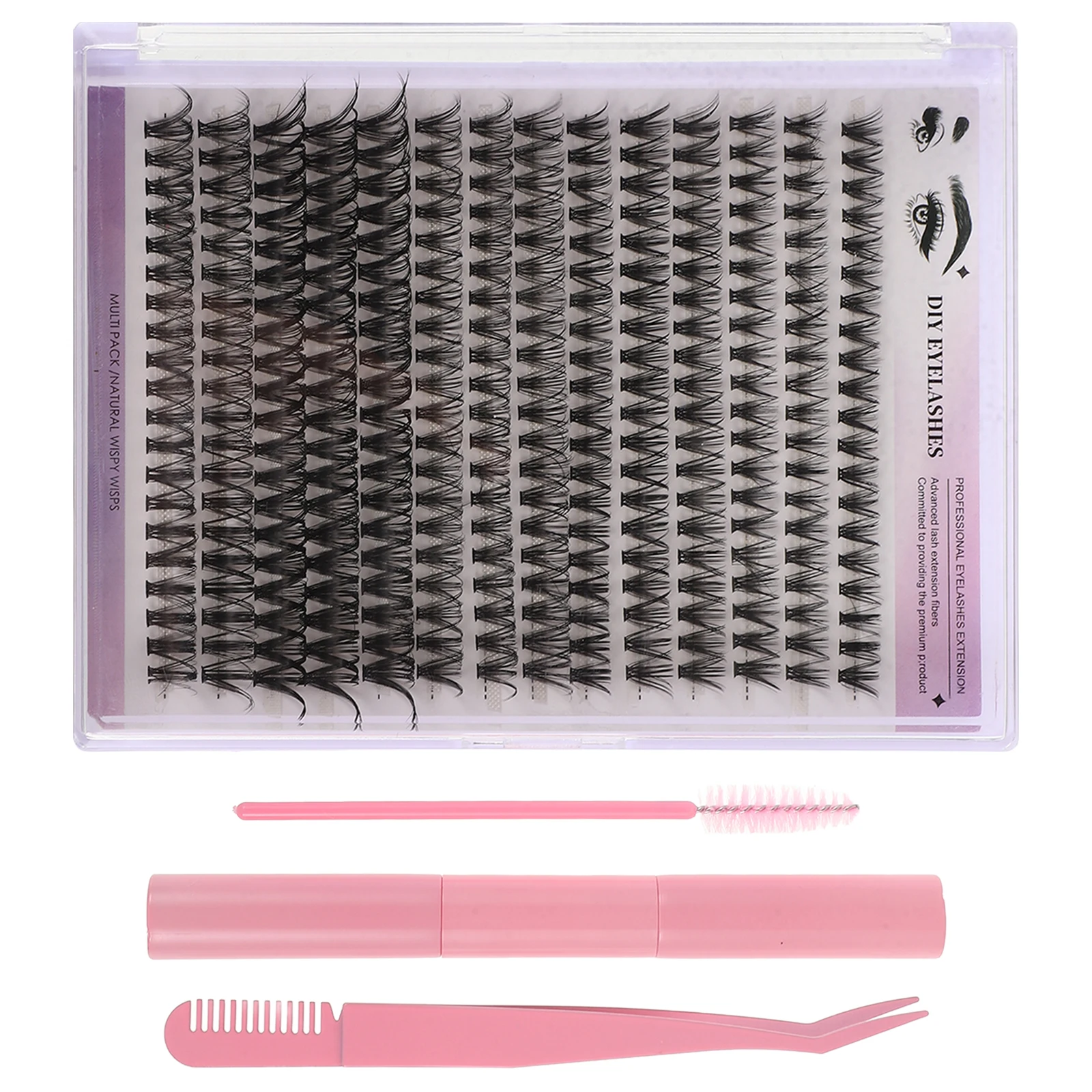 

False Eyelashes Set Cluster Kit Extensions Adhesive Bond Seal Tweezers Individual Lashes Long Curl Synthetic Fibers