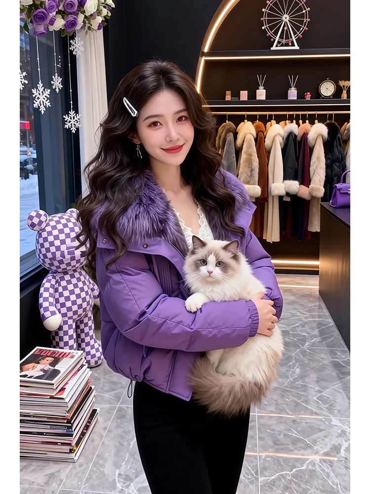 Jaet de algodão de inverno feminino coreano sle com gola de pele grande casaco versátil favorável para viajantes