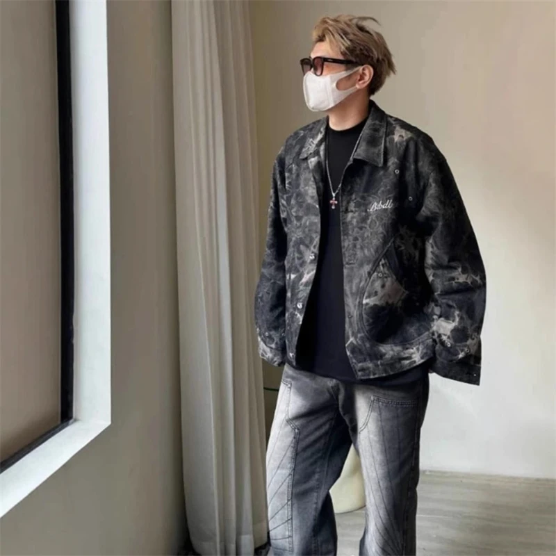 

Американская винтажная модная брендовая дизайнерская куртка Sense, куртка Y2K, окрашенная в китайском стиле, с завязками для пар, джинсовые повседневные топы для мужчин и женщин