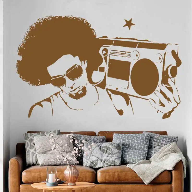 Vinyl Wall Decal Music Retro Boombox Rap Rock Pop Live Room Music Lovers Bedroom Fashion Decor Wall Sticker Mural Gift Y10