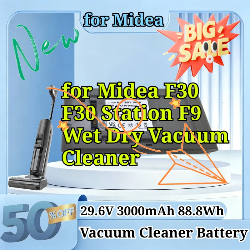 29.6V 3.0Ah 88.8Wh Replacement Li-ion Battery for Midea F30 F30 Station F9 Wet Dry Vacuum Cleaner Cordless Floor Washer Cleaning