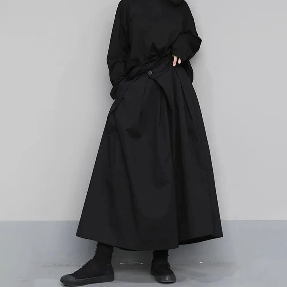 2024 Trendy Gothic Dark Style Loose Cropped Hakama Pants Wide Leg Pants New Large Size Design Sense Samurai Pants Men\'s Clothing