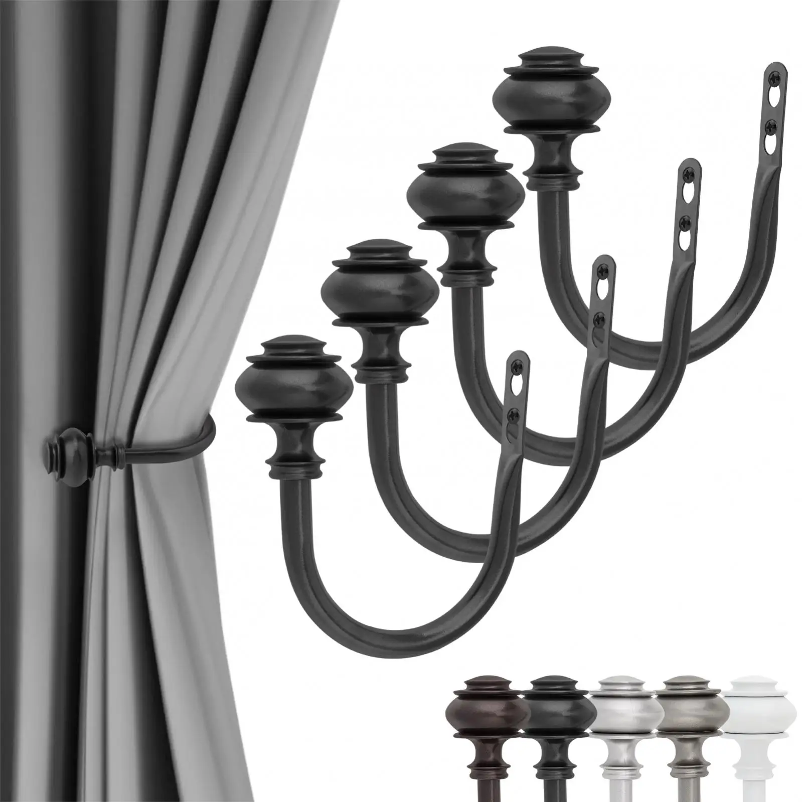 4pcs U-shaped 7/16 Inch Pipe Diameter Curtain Hold Backs for Living Room / Bedroom/Office with Screws,Wall Mounted Curtain Hooks