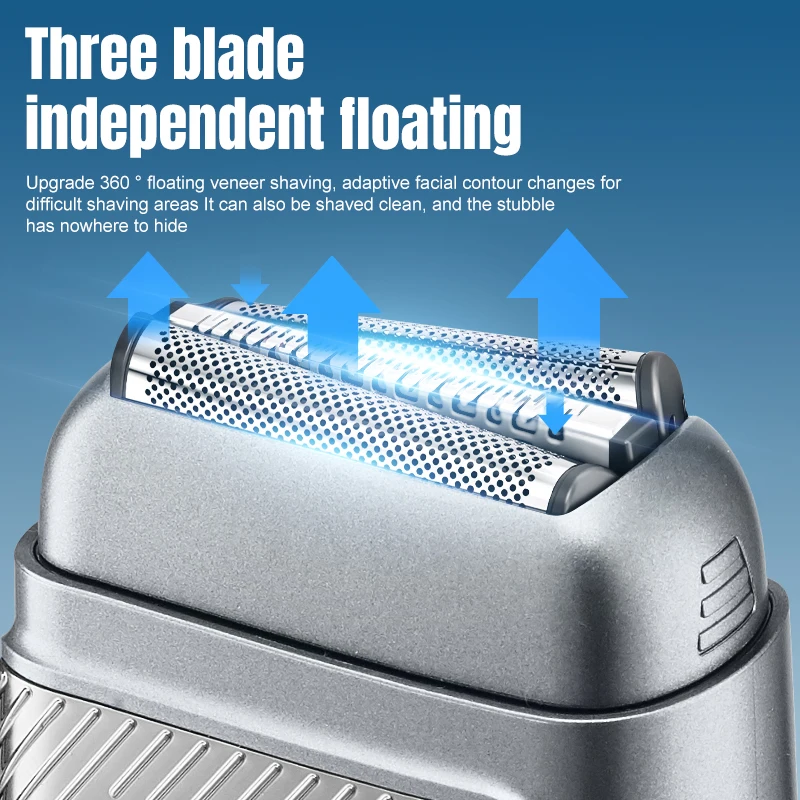 طقم حلاقة صغير محمول IPX6 مقاوم للماء للسفر 9000 دورة في الدقيقة من النوع C شحن 3 شفرات ماكينة حلاقة كهربائية ترددية للرجال #6