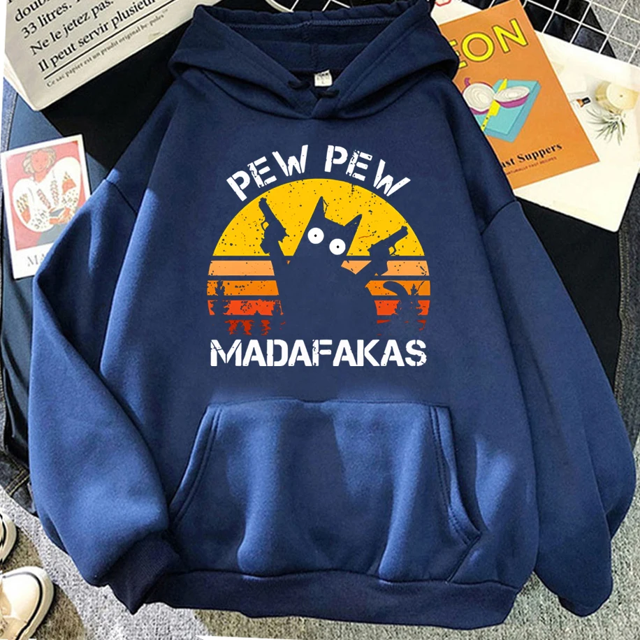 

Fashion Pew Madafakas Cat with Two Guns Print Men Women Hoodies Street Casual Breathable Couple Oversize Clothing Unisex Tops