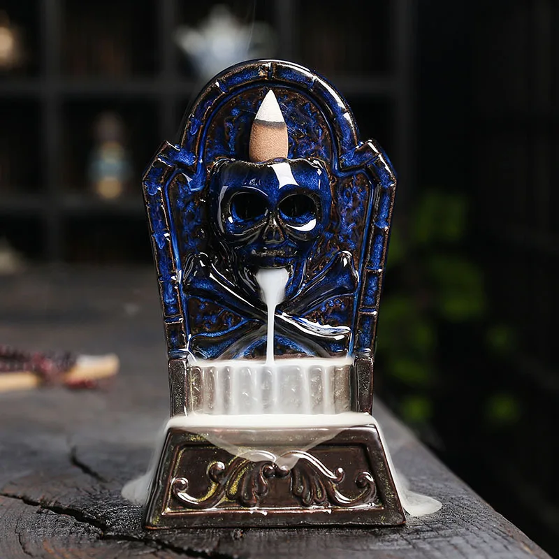 

Creative Skeleton Backflow Incense Burner Decoration Halloween Skull Arrangement Craft Decorations Reverse Flow Incense Burner