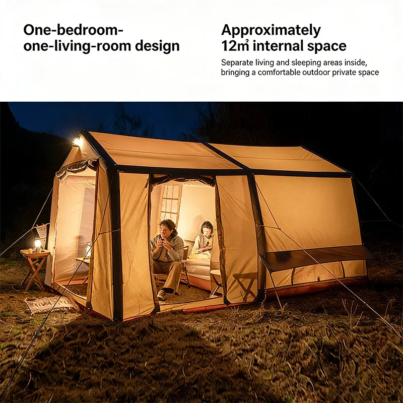12 Square Meters Waterproof Four-Season Camping Inflatable Tent Double Layer Thick Cotton Fabric Spacious Design Large Area Roof