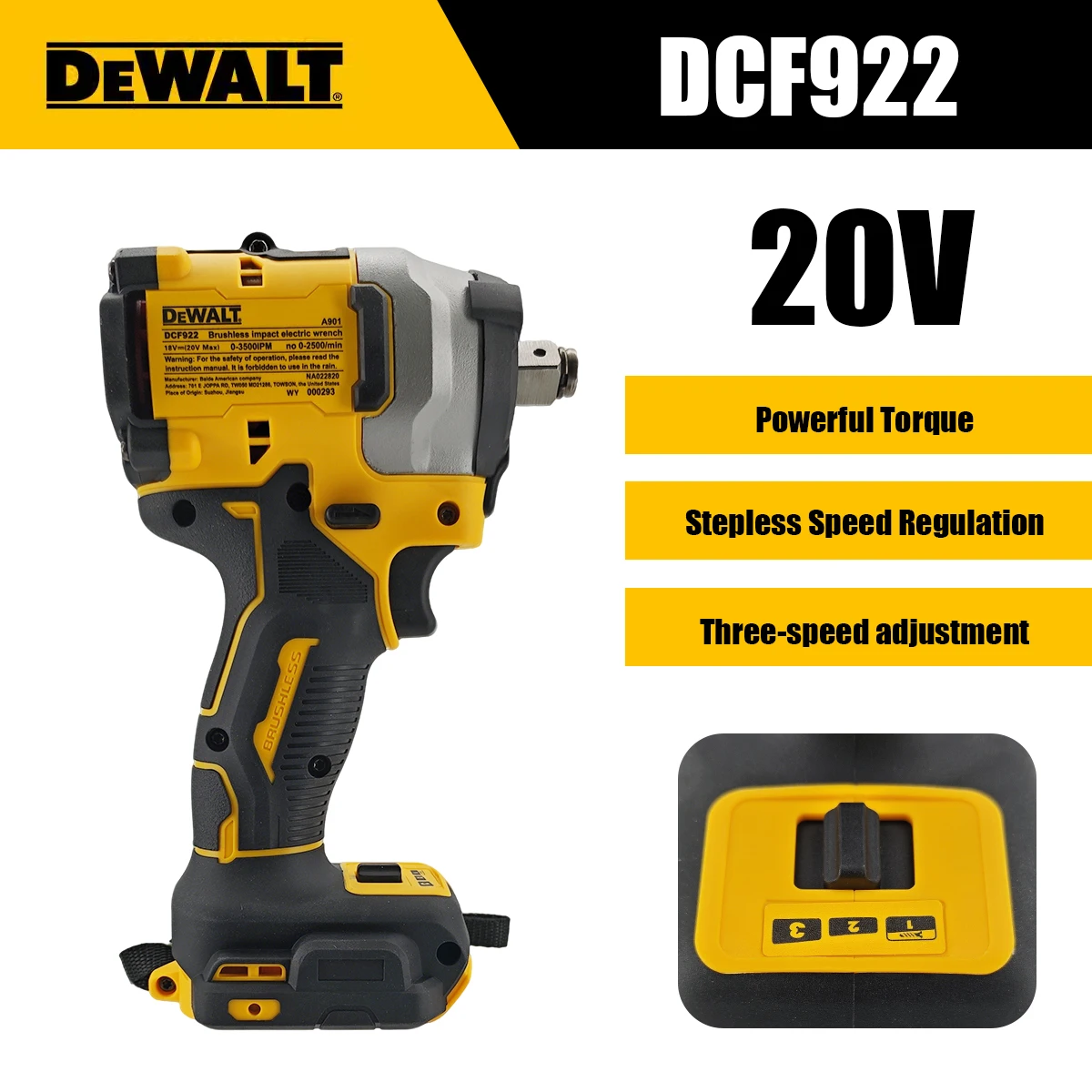 

Бесщеточный аккумуляторный ударный гайковерт DEWALT DCF922 20В с высоким крутящим моментом, регулируемой скоростью, электрический шуруповерт, перезаряжаемый инструмент