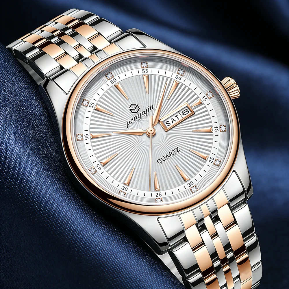 

PENGAGAR Classic Men’s Quartz Watch: Rose Gold & Silver Tone Waterproof Design Elegant Timepiece Daily Men Quartz Watch Relógio