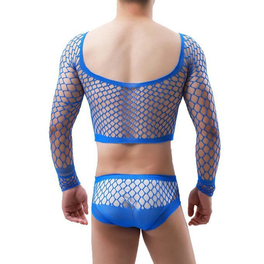 Mens Sexy Underwear Hollow Fishnet Bikini Fashion Sexy Tights Nightclub Male Model Solid Color Sexy Lgbt Three-Point Suit