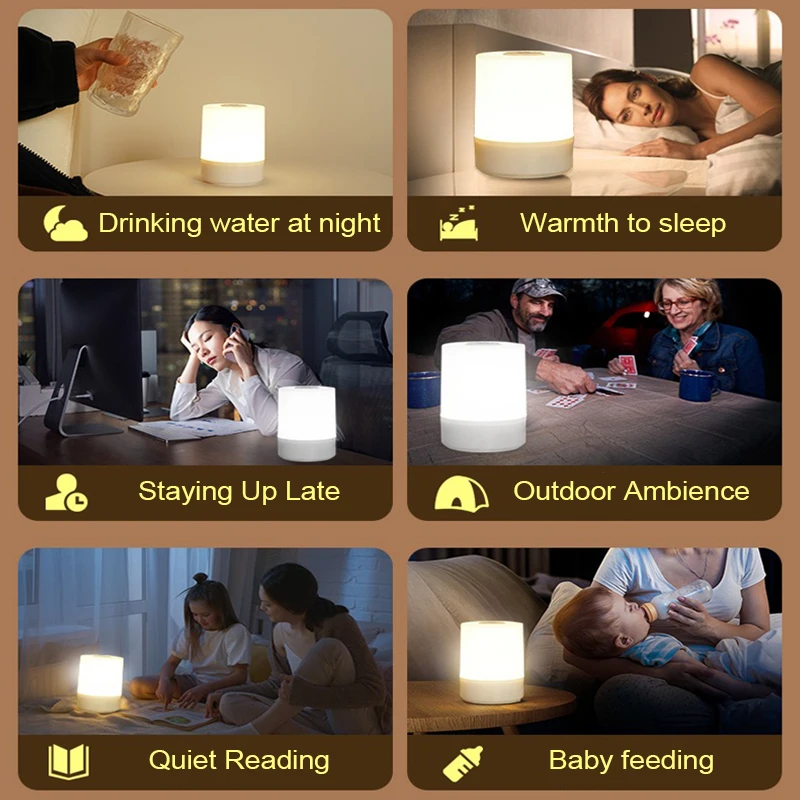 Luces Led de noche para mesita de noche, lámparas de noche de escritorio con carga regulable, iluminación de noche para dormitorio, decoración,