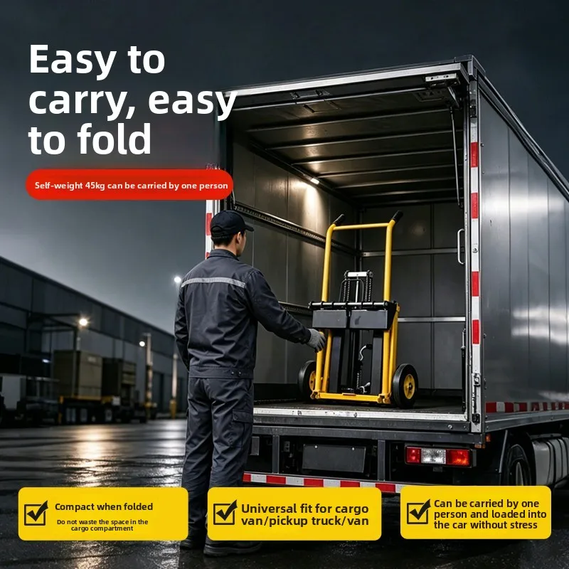 Miniature Truck-mounted Forklift Folding Manual Hydraulic Stack Truck Lightweight Small Lifting Trolley Household Portable