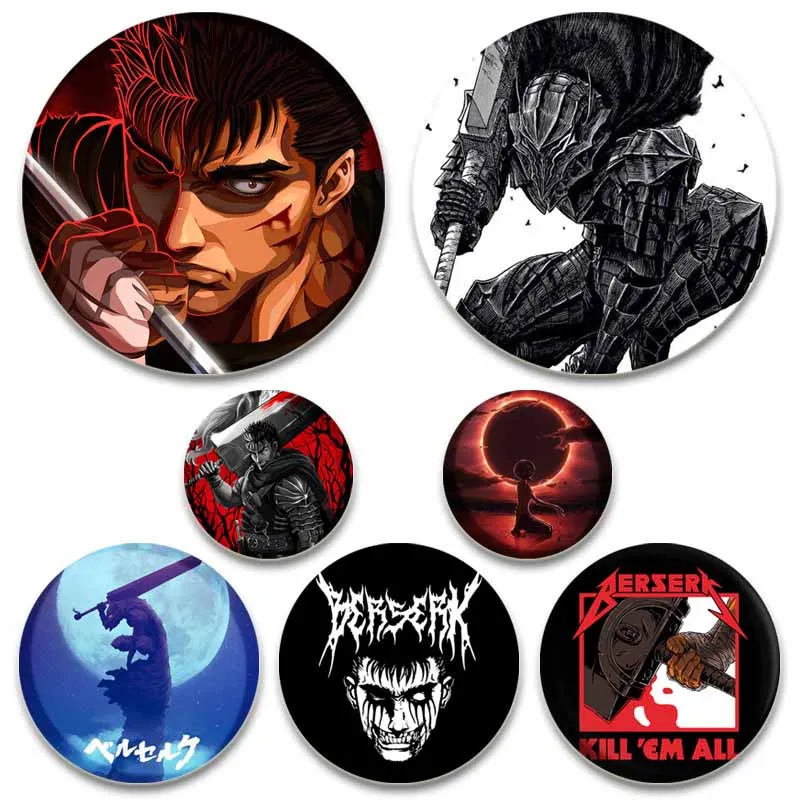 Anime Enamel Pin Badge BERSERK Brooches for Clothes Cartoon Badges on Backpack Round Alloy Lapel Pins Jewelry Christmas Gifts