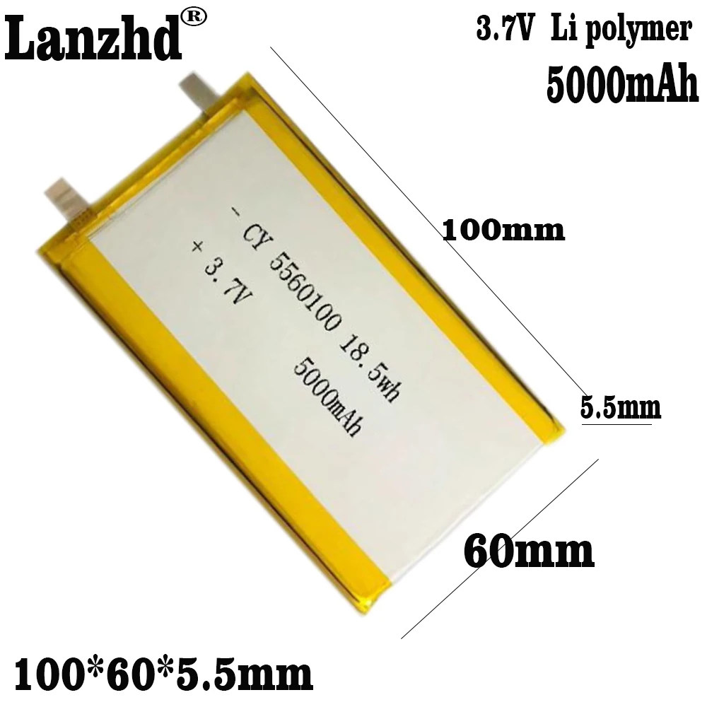 

1-12Pcs Li 3.7V 5560100 5565113 5000mAh Li polymer lithium battery is suitable for LED TOY mobile power supply with cable