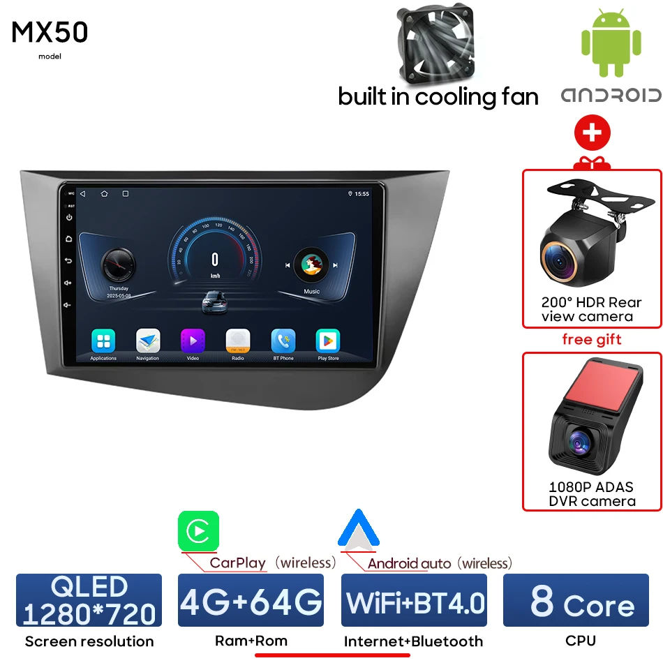Android 15 Auto Multimedia Speler Voor Seat Leon 2 MK2 2005-2012 Radio Video Head Unit Draadloze CarPlay Auto navigatie GPS 2Din