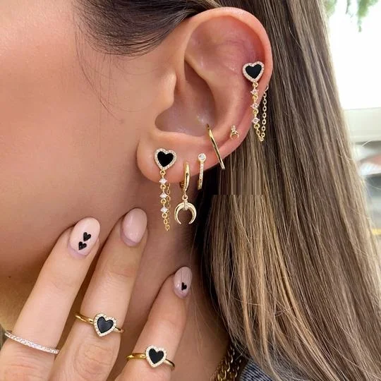 

Chain Drop Earrings Paved Pink White Black Heart Stone 5A Cubic Zirconia Gold Color Dangle Earring for Women Fashion Jewelry