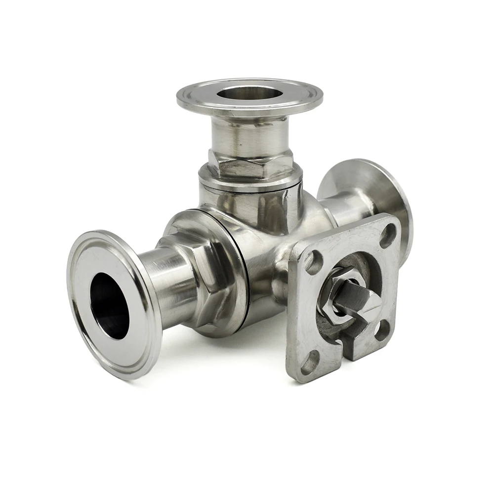 SS304 SS316 Stainless Steel Sanitary T Type L Type ball valve High Platform Clamp Type Fast-mounted  three-way Valve OD19mm-51mm