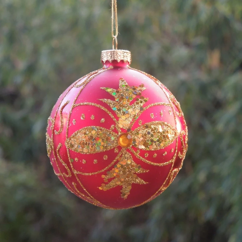 

Free Shipping 8pcs/pack Diiameter=8cm Red Series Christmas Ball Hanging Pendant Globe Decorative Handmade Ornament Friend Gift