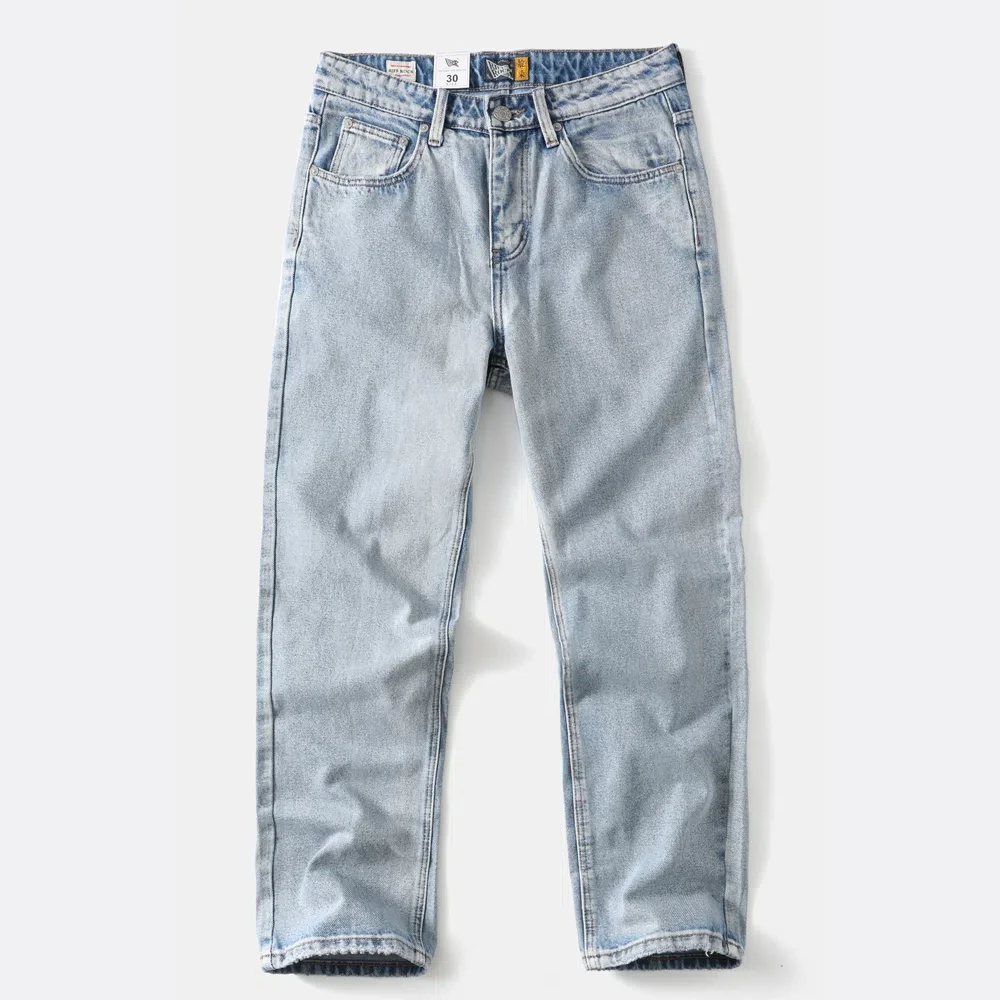 

Retro men's washed and aged matte white jeans, straight loose wide-leg pants, casual Japanese style, versatile long pants