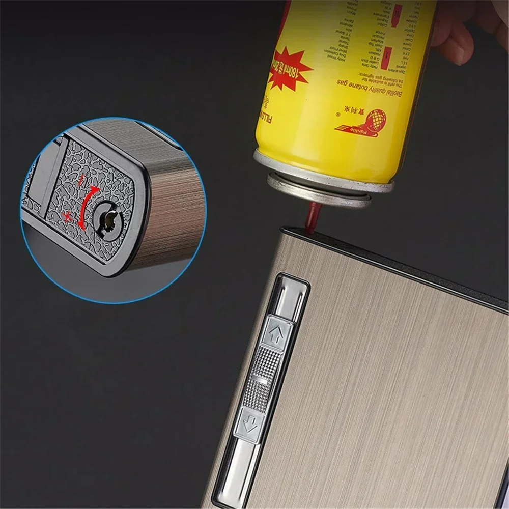 Automatic Pop-Up Cigarette Case with Inflatable Lighter Holds 20 Cigarettes Anti-Pressure Metal Cigarette Case Gift for Men