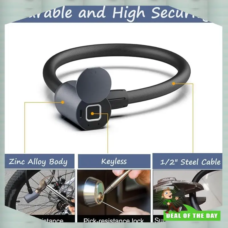 

24-Hour Delivery Fingerprint Cable Lock, Smart Bike Cable Lock, Fingerprint Lock With APP Access, Waterproof Biometric Cable Loc