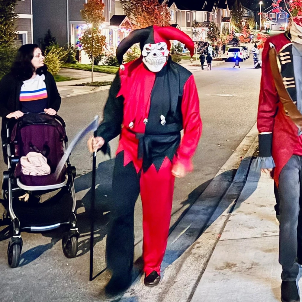 Adulto loween desempenho traje palhaço cosplay terrorista conjunto algodão poliéster mistura tradicional chinês traje de palco