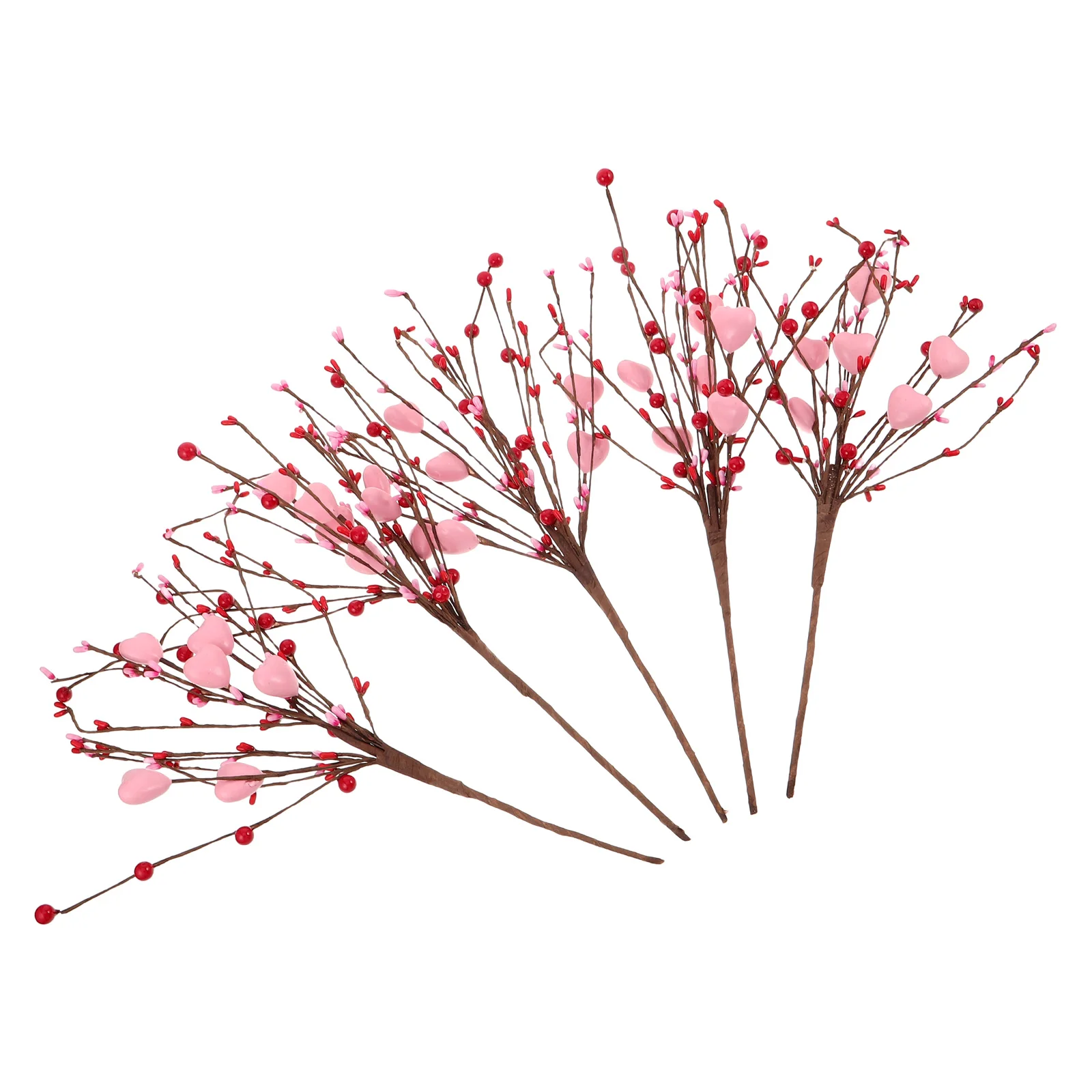 

5Pcs Artificial Valentine Heart Picks Romantic Berry Stems Bendable Floral Branches Vase Wedding Table Decor Love Atmosphere