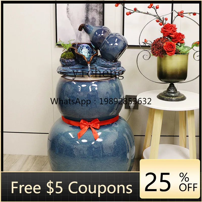 L9- new Chinese ceramic floor-to-ceiling water fountain modern simple gourd home jewelry ornament