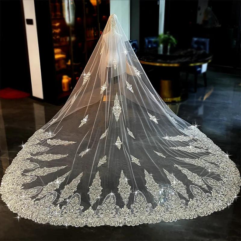 Advanced Sensing Bridal Veils Women One-Layer Ice Tulle Appliqued Lace Edge Chapel Veil Formal Occasion Dresses robes de soirée