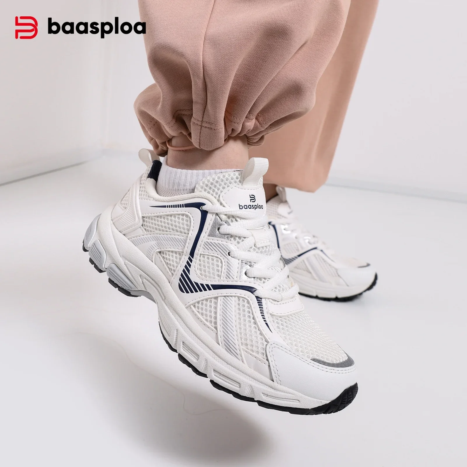 

Baasploa Women Running Shoes Outdoor Breathable Non-slip Jogging Sneakers Female Lightweight Mesh Lace-up Retro Sports Shoes