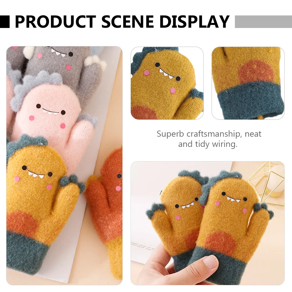 

14pcs 1 Pair Dinosaur Warm Full-Finger Cold-Proof Hand Protection For Children Outdoor Indoor Use Children Winter Gloves Cartoon