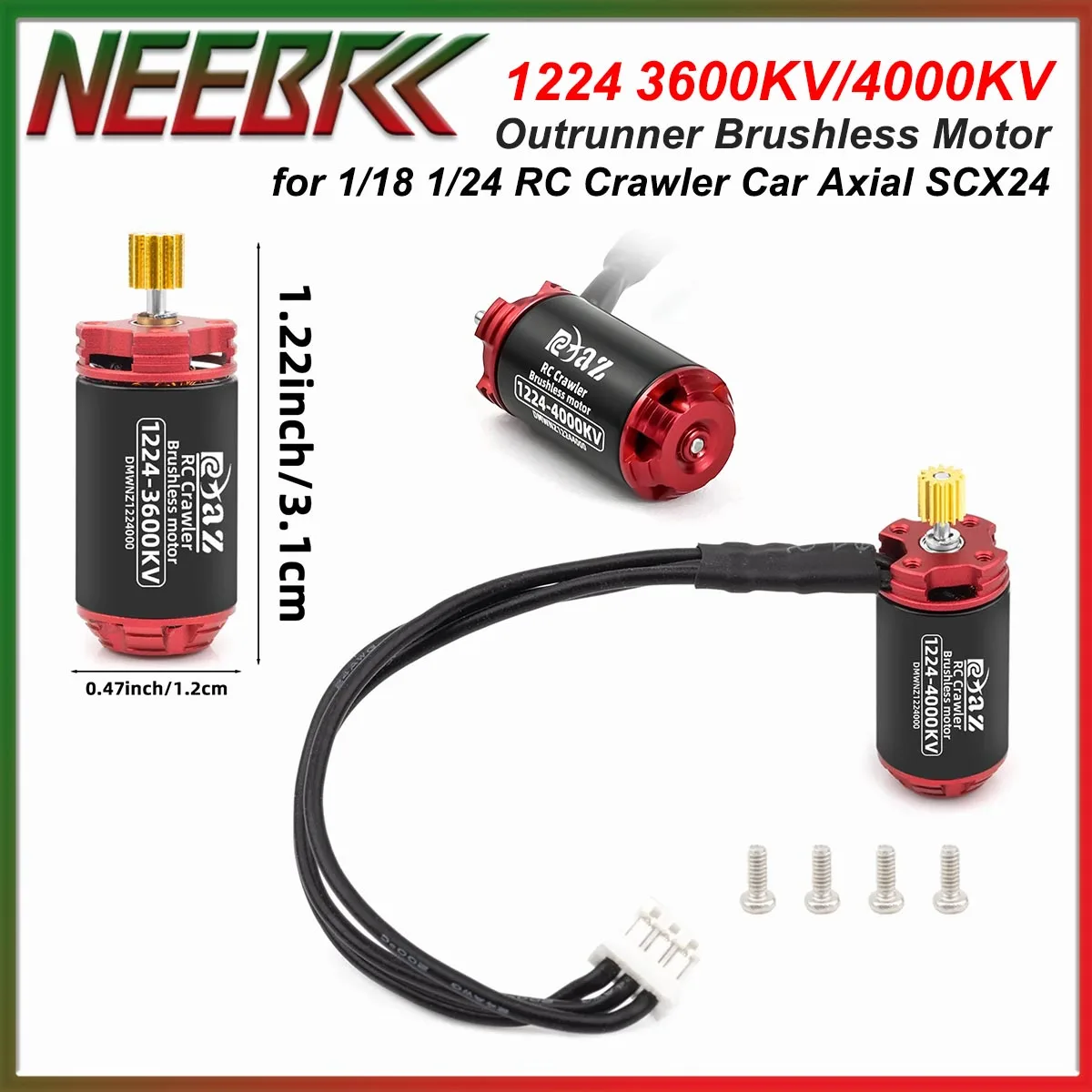

NEEBRC 1224 3600KV 4000KV Outrunner Brushless Motor for 1/18 1/24 RC Mini Car Crawler Axial SCX24 Kyosho Tamiya Traxxas 25A ESC
