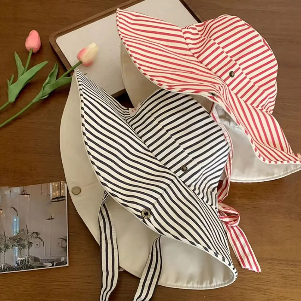 قبعة دلو عصرية للحماية من الأشعة فوق البنفسجية، قبعة بنما مخططة قابلة للطي بحافة واسعة قابلة للتنفس #3