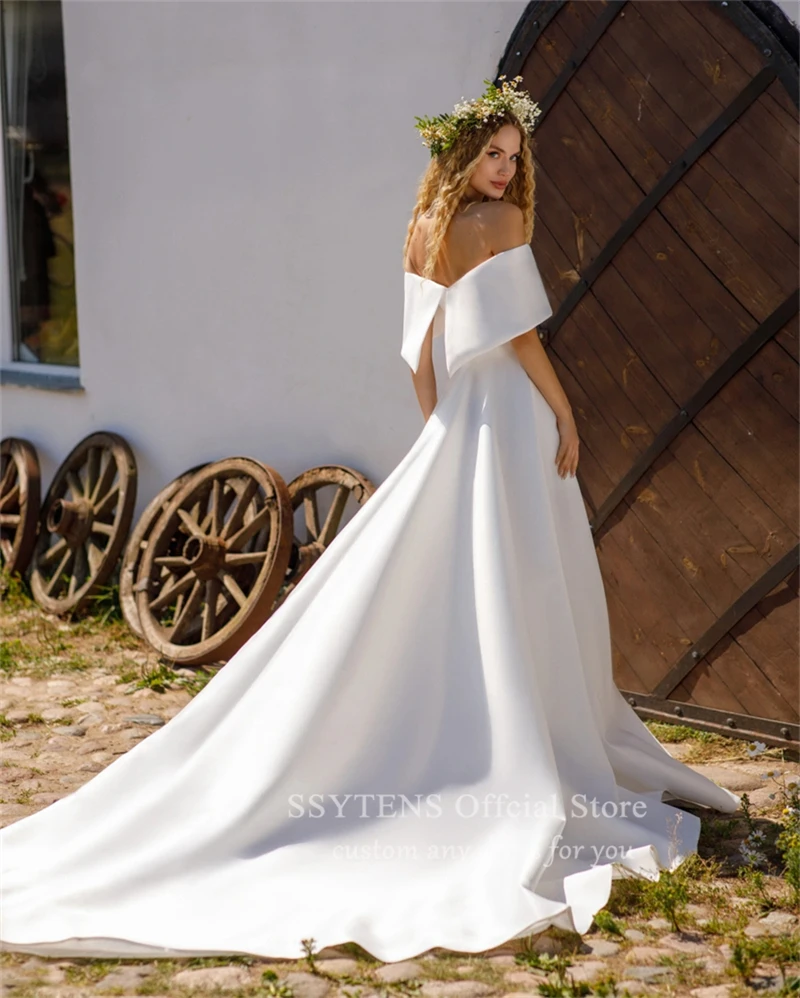 Modern Customized Bride Dress Off Shoulder Long Train Wedding Dresses For Women Ceremony Sexy White Civil Bridal Gowns 2024